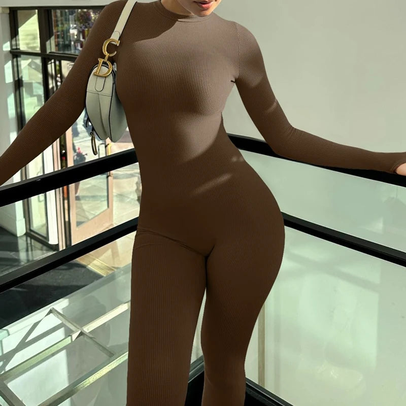 Women's Bodycon Long Sleeve Jumpsuit for Workouts and Clubwear - Image 8