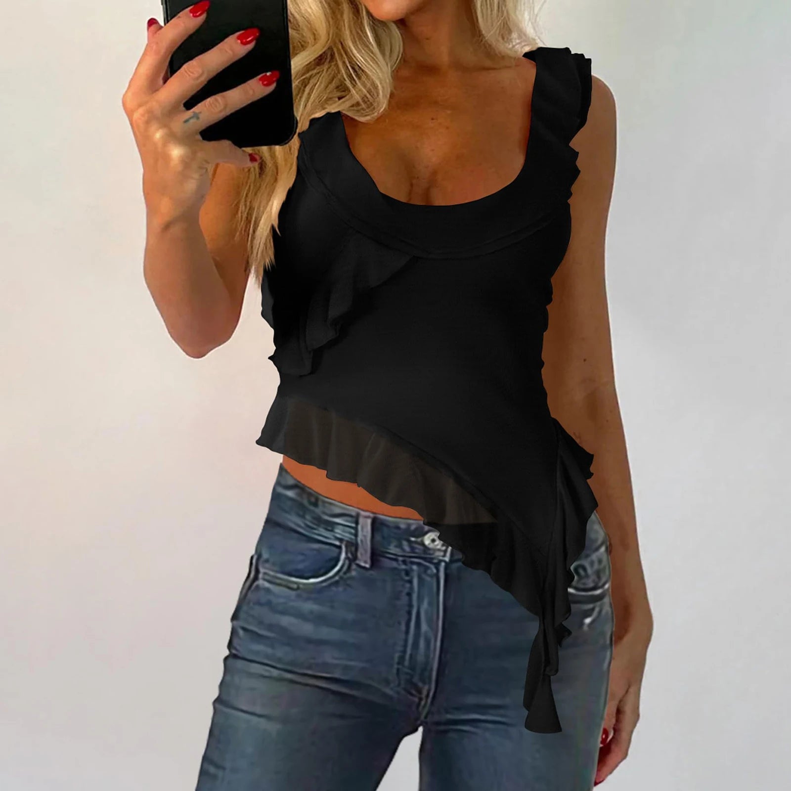 Sleeveless Ruffles Vests Summer Casual Crop Tops for Women - Image 3
