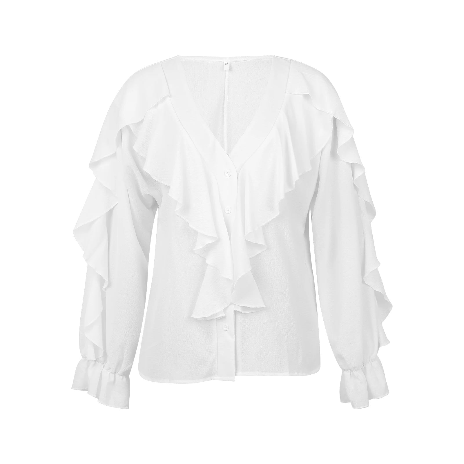 Women's Chiffon V-neck Top with Ruffle Butterfly Print - Image 2