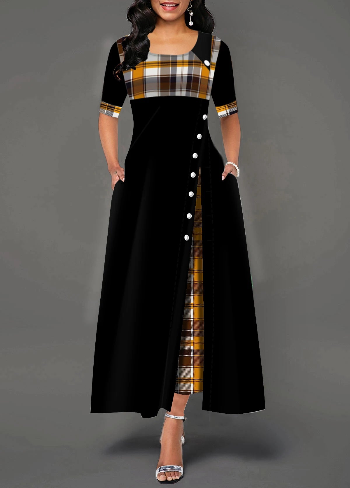 Women's Plaid Midi Dress, Casual Party Vestidos, Summer Style