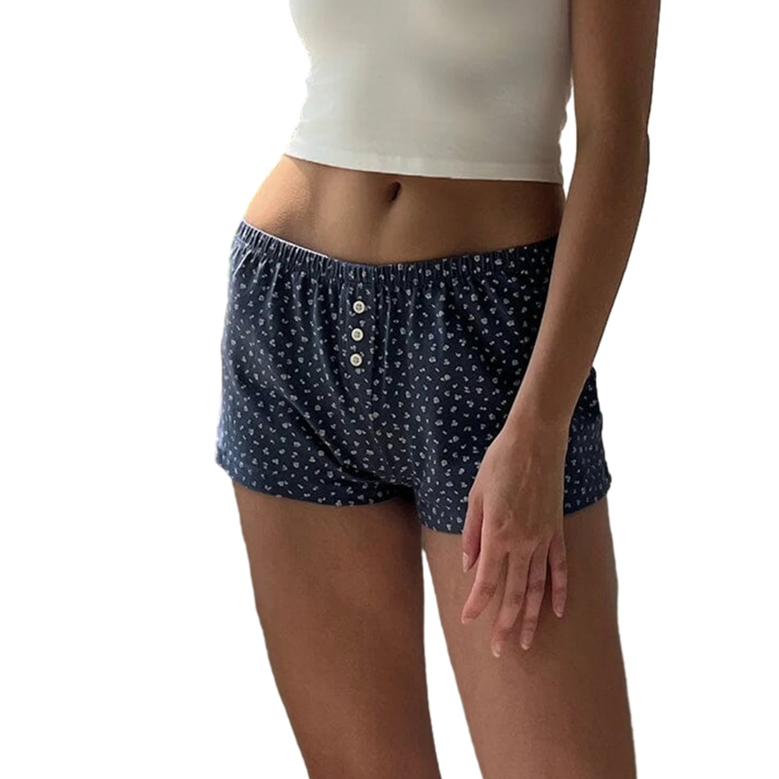 Soft Striped Elastic Waistband Lounge Shorts with Floral Heart Design - Image 13