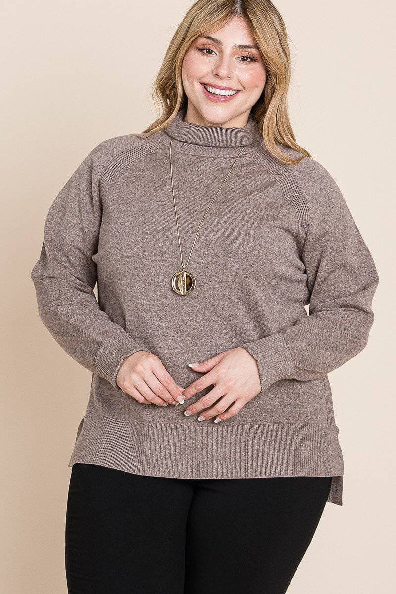 Plus Size High Quality Buttery Soft Solid Knit Turtleneck Two Tone High Low Hem Sweater - Absolutely Threads Boutique