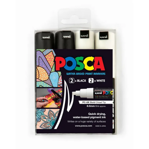 POSCA Paint Markers Assorted Tip Sizes Black 8 Pack