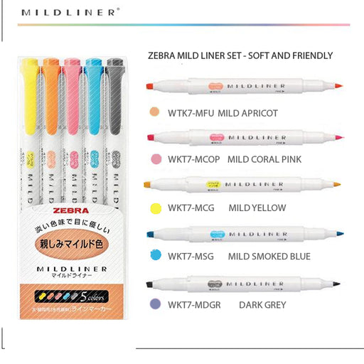 Zebra Mildliner Brush Marker Set 5pc Friendly 