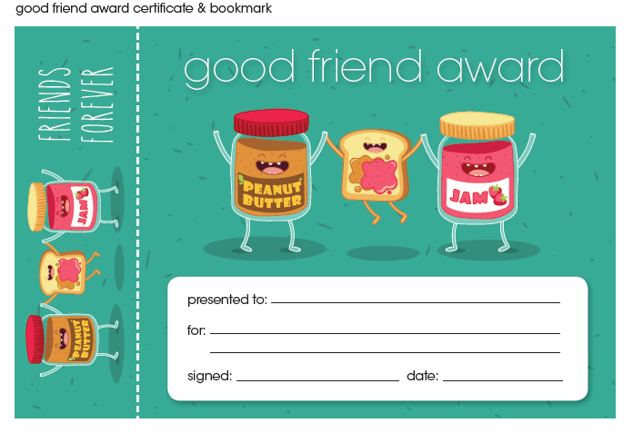 Good Friend Certificate and Bookmark Freebie