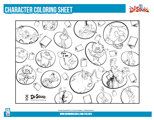 Dr. Seuss characters coloring sheet