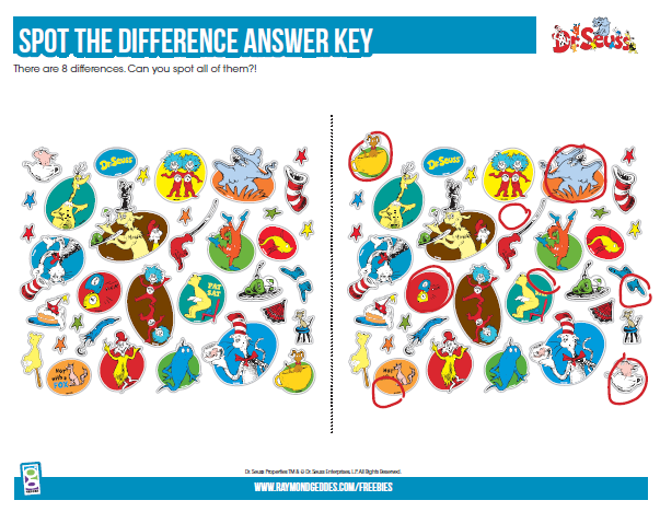 Dr. Seuss Spot the Difference Printable Activity Key