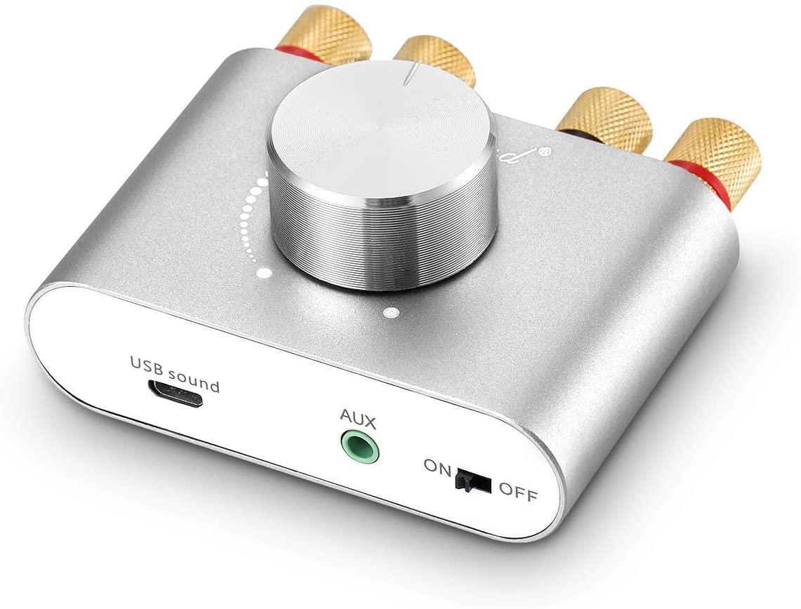 Bluetooth 5.0 stereoforstærker digital audio-forstærker 2x50W AUX / USB / BT sølv