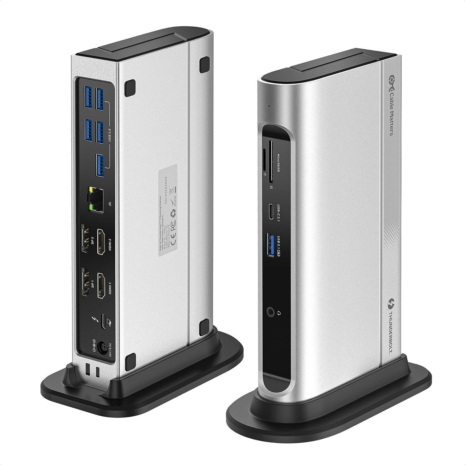 Cable Matters 14-ports Thunderbolt 3 dockingstation Dual HDMI DP 4K 60Hz 5xUSB-A 3.0 1xGIGA LAN 1xUSB-C 3.1 1xUSB-A 3.1 2xSD/MicroSD 2xAudio