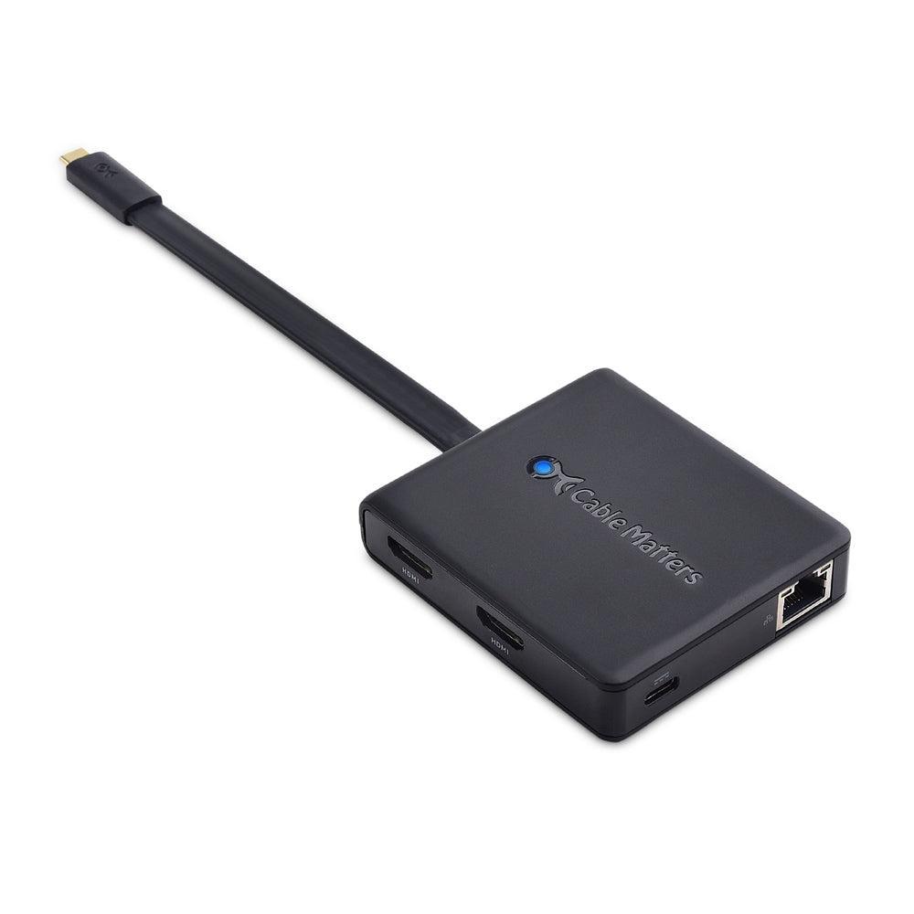 Cable Matters 1 til 6 USB-C dockingstation 2xHDMI 4K60Hz 1xPD60W 1xRJ45 GigaLan og 2xUSB-A kompatibel med Thunderbolt 3/4 og USB4