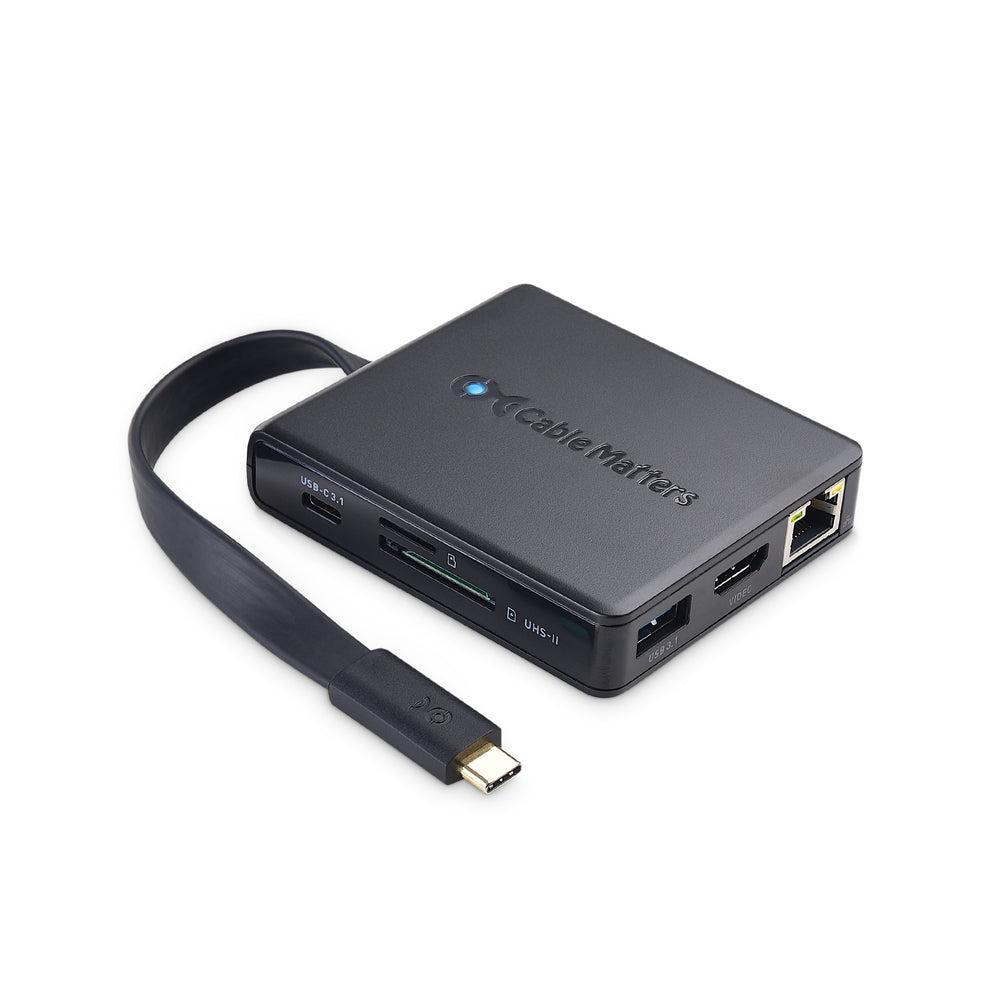 Cable Matters1 til 8 USB-C dockingstation HDMI 4K30Hz PD80W 2xUSB-C 5Gbps RJ45 Giga Lan Micro SD og SD-kortpladser