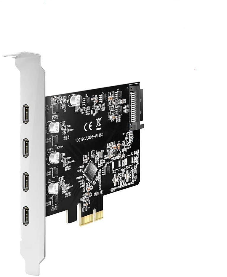 Maiwo KC019 PCI Express x1-kort 4 eksterne USB 3.1 5Gbps type C