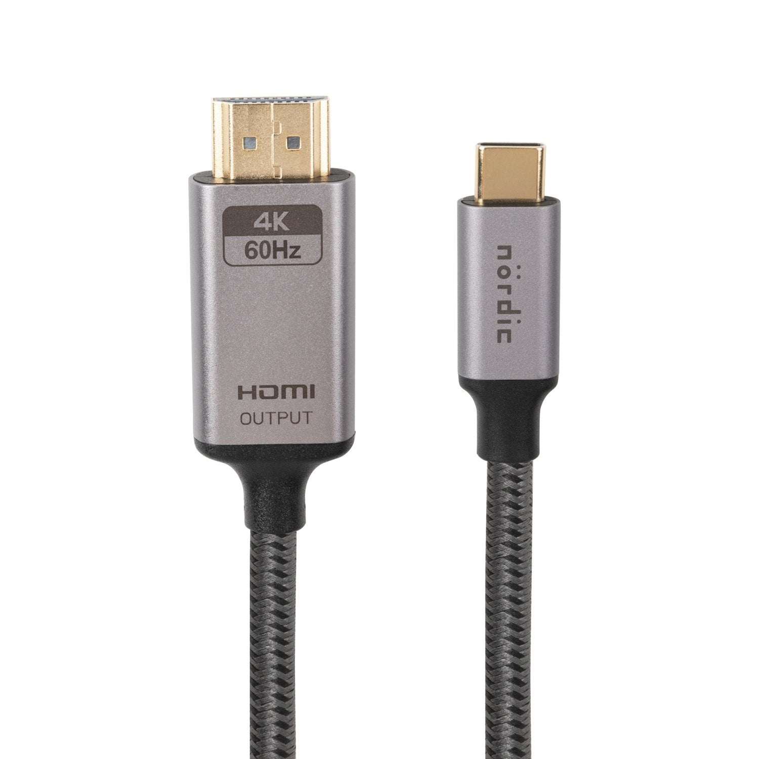 NÖRDIC 15 m USBC til HDMI 4K 60Hz nylon flettet kabel plads grå støtte til HDCP1.4 og 2.2