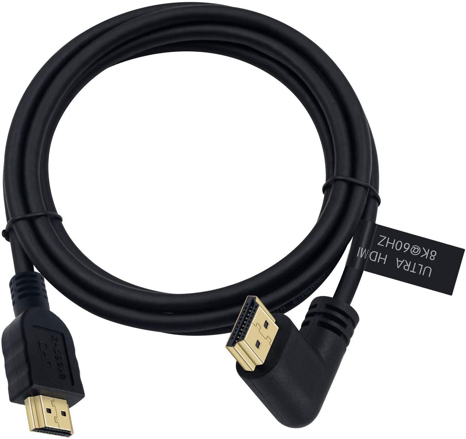 NÖRDIC 2m vinklet HDMI 2.1 UHD 8K 60Hz 4K 120Hz 48Gbps Dynamic HDR eARC Game Mode VRR Dolby ATMOS guldbelagt