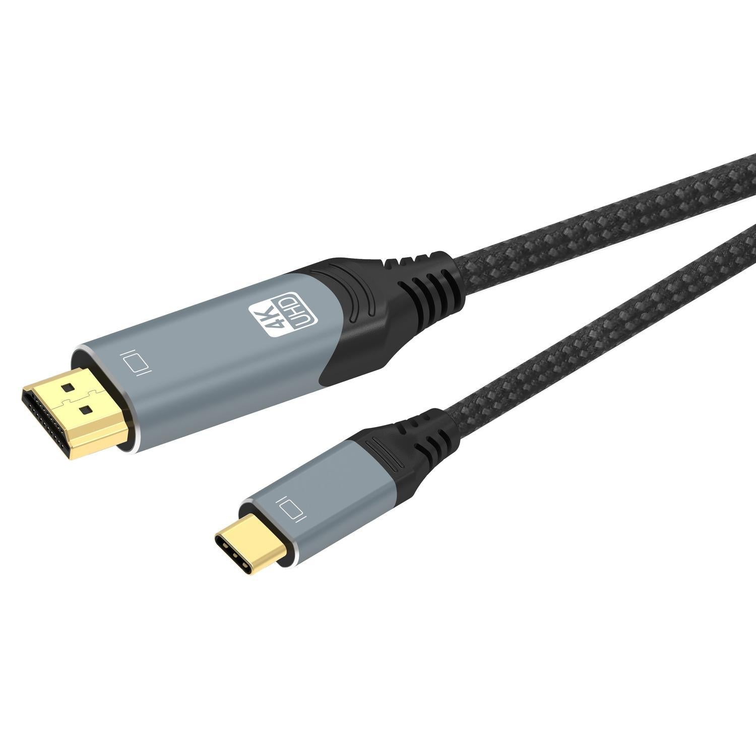 NÖRDIC 3m USBC til HDMI 4K 60Hz nylonflettet kabel rumgrå støtte til HDCP1.4 og 2.2 Ren kobber 9999%