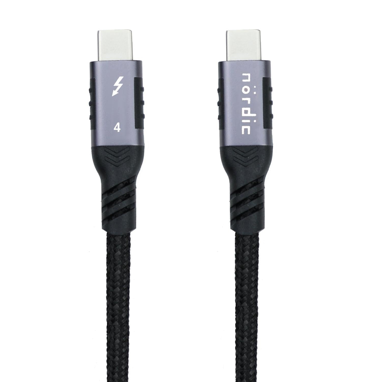NÖRDIC 50cm Thunderbolt 4 USB-C kabel 40Gbps 100W opladning 8K video kompatibel med USB 4 og Thunderbolt 3