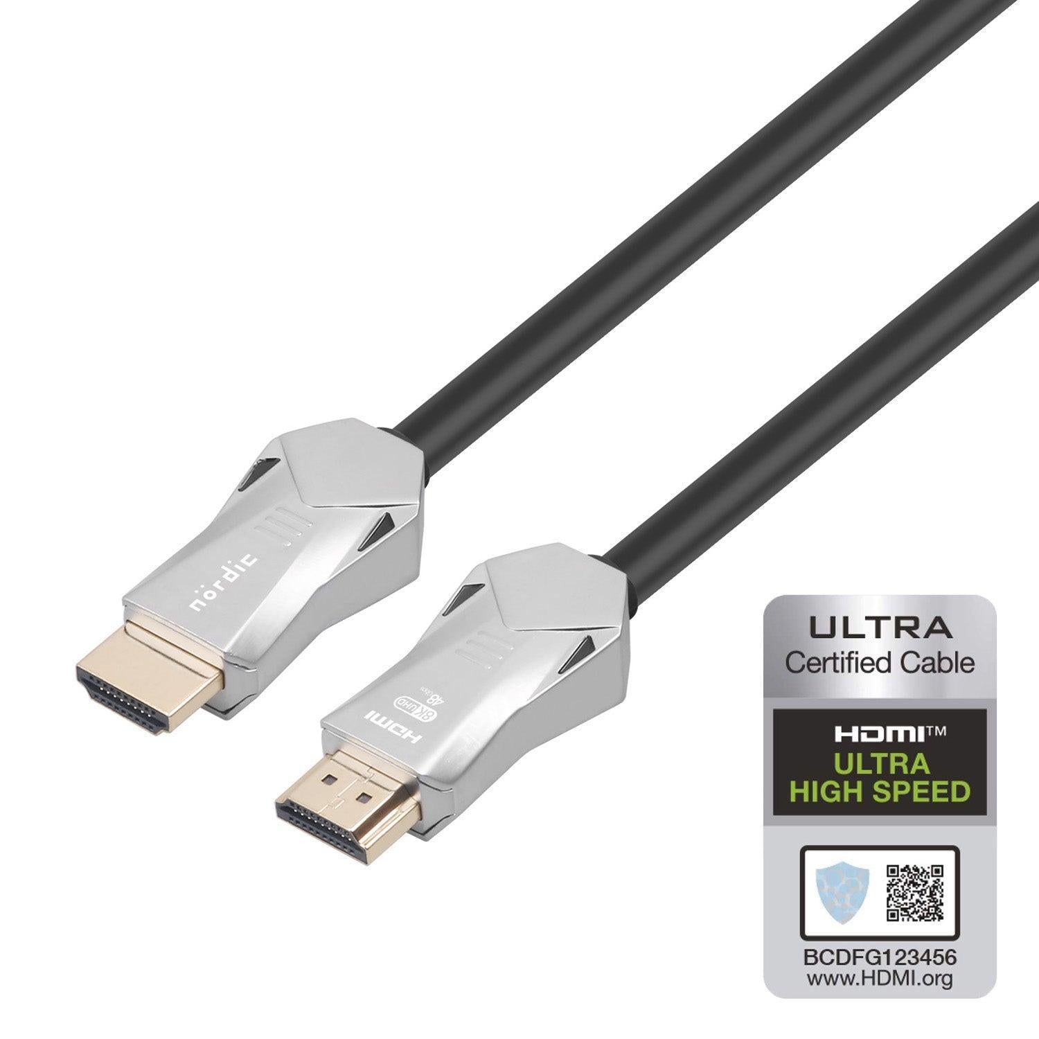 NÖRDIC CERTIFICEREDE KABLER 5m Ultra High Speed HDMI 2.1 8K 60Hz 4K 120Hz 48Gbps Dynamic HDR eARC VRR guldbelagte stik