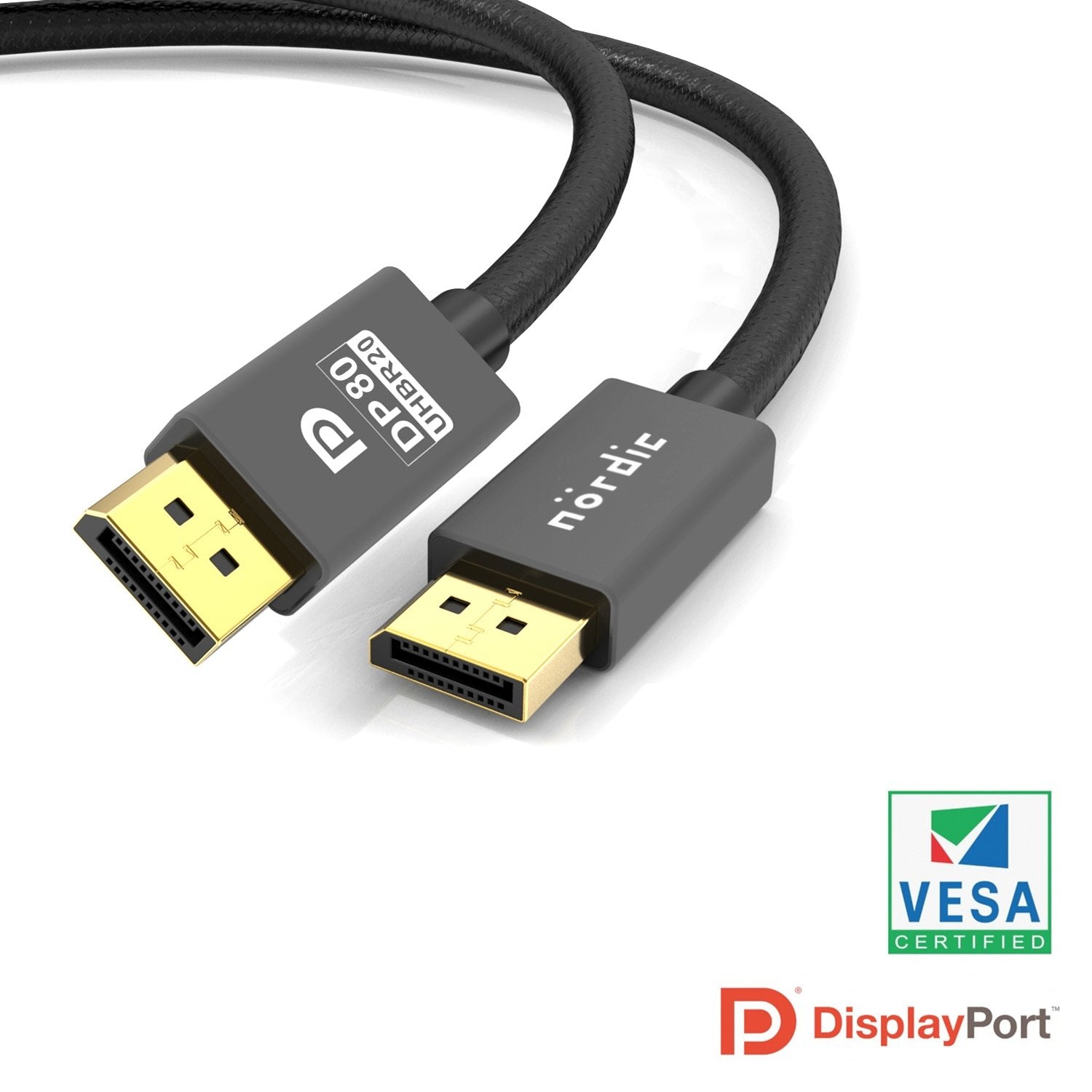NORDIC CERTIFICEREDE KABLER 1m VESA-certificeret Displayport 2.1-kabel DP80 UHBR20 80Gbps 16/10/8K60H 4K165/144Hz DSC1.2a HDR HDCP2.2 FreeSync G-Sync