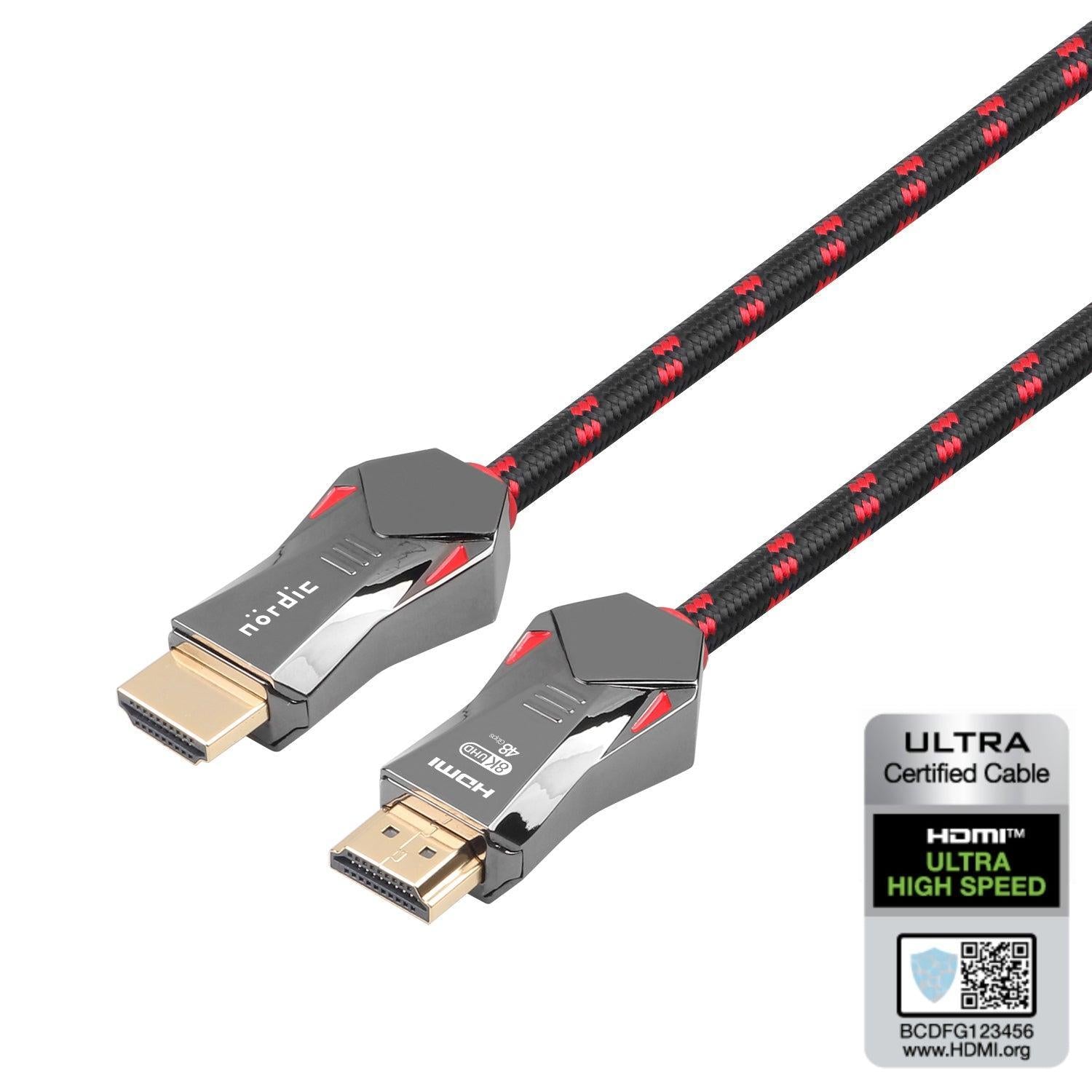 NÖRDIC CERTIFIED CABLES 50cm Ultra High Speed HDMI 2.1 8K 60Hz 4K 120Hz 48Gbps Dynamic HDR eARC VRR nylonflätad kabel guldpläterade kontakter