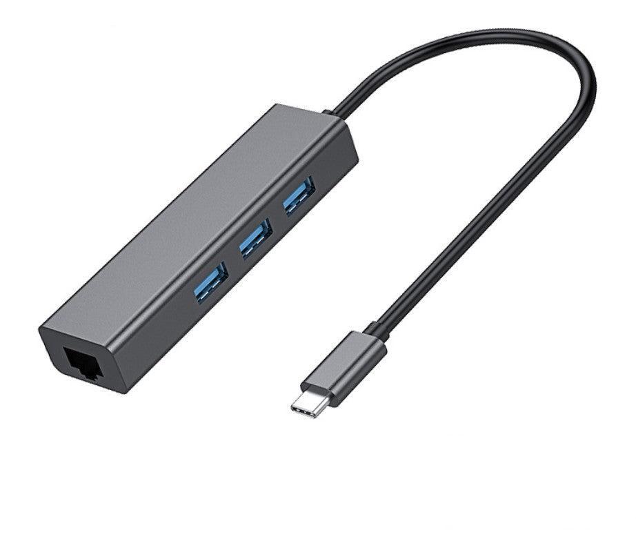 NÖRDIC C USB til Ethernet Giga netværksadapter med 3xUSB 3.1 hub Aluminium Space Grey