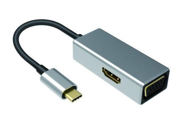 NÖRDIC C USB til HDMI 4K på 30Hz og VGA 1080P Spejl og Udvidet tilstand 10cm kabel Aluminium Space Grey