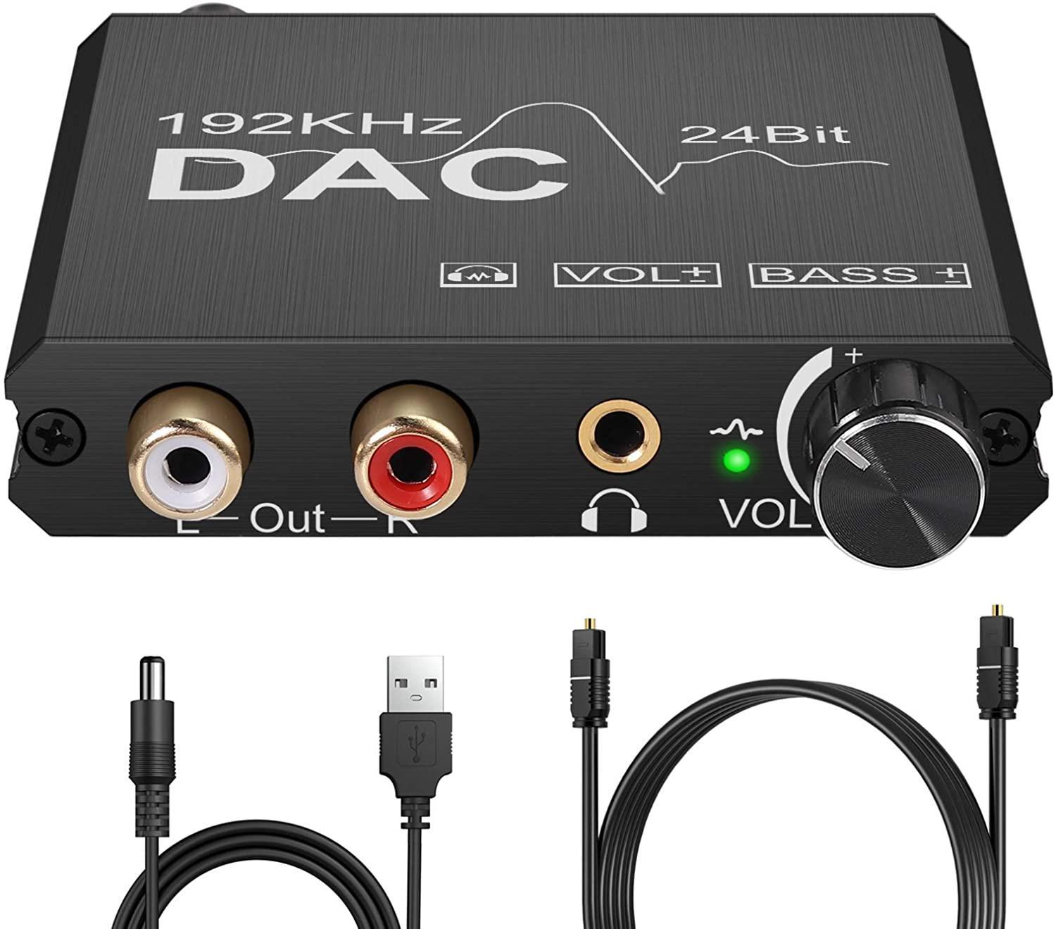 NÖRDIC DAC digital til analog konverter 192 kHz digital Toslink og Coaxial til analog L / R og 35 mm stereo med BASS og volumenkontrol