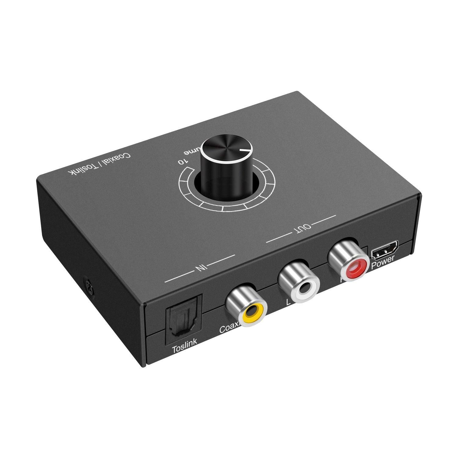 NÖRDIC Digital til Analog lydkonverter Toslink og Coaxial til RCA L/R og hovedtelefoner med volumenkontrol metal DAC D/A konverter konverter