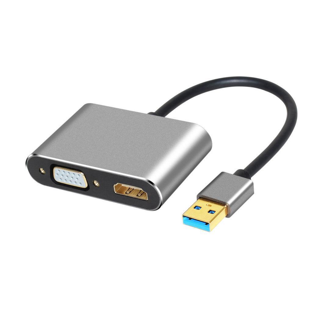 NÖRDIC En USB til HDMI 1080P og 1080P VGA understøtter to skærme til spejlet og Udvidet modus 10cm kabel Aluminium Space Grey