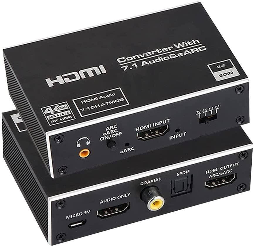 NÖRDIC HDMI Extractor 4K60Hz HDMI til HDMI + Optisk Toslink + Koaksial + 35 mm lyd + 71 CH HDMI-understøttelse af eARC / ARC HDR Dolby ATMOS