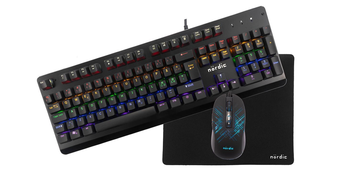 NÖRDIC KIT3 RGB Gamingkit 3-i-1 Mekanisk RGB tastaturomskifter Xinda Blå RGB mus musemåtte