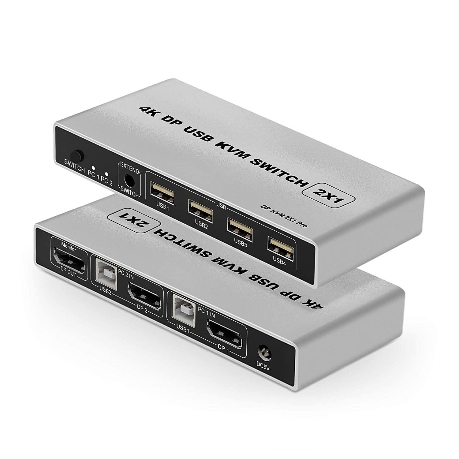 NÖRDIC KVM Switch 2 PC til 1XDP 1.2 4K60Hz og 3xUSB-port til Xbox PS5 LAPTOP