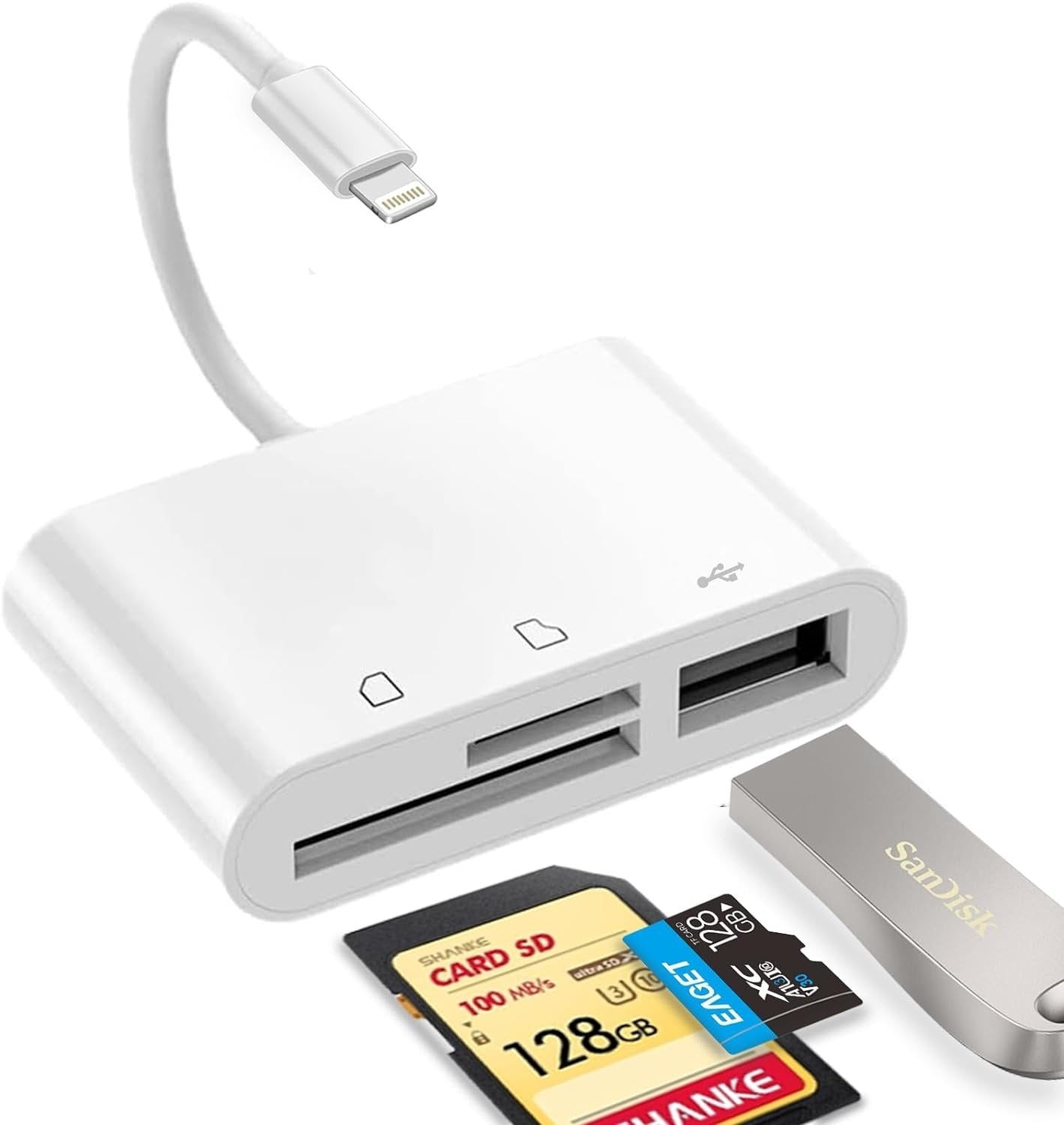 NÖRDIC Lightning-kortlæser UHS-I SD MicroSD og USB-A til iPhone og iPad