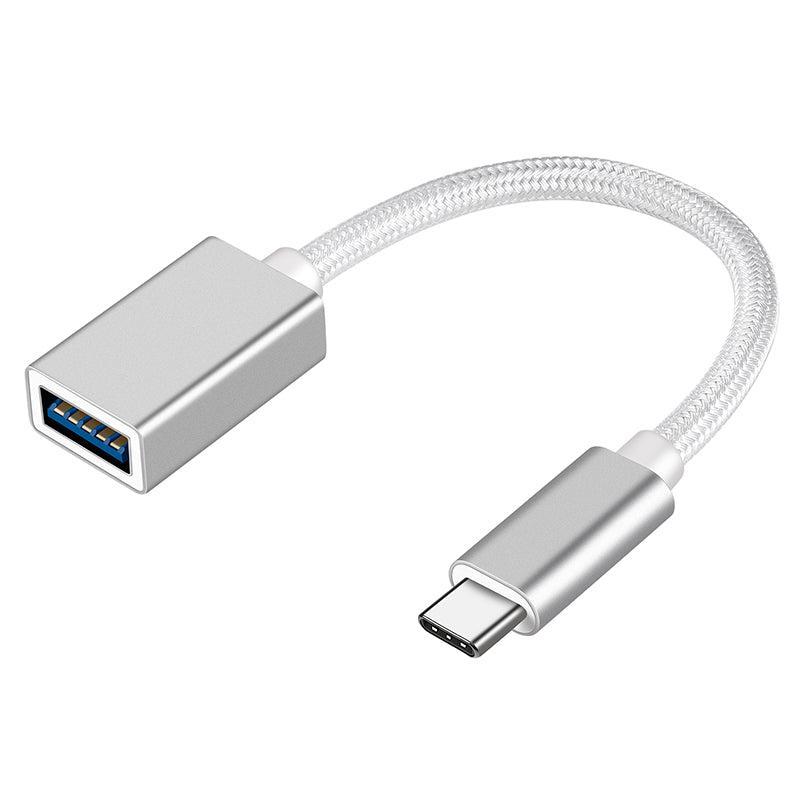 NÖRDIC USB3.2 Gen1 5 Gbps USB-A OTG til USB-C adapter aluminium 50 cm sølv OTG til USB-C kabel