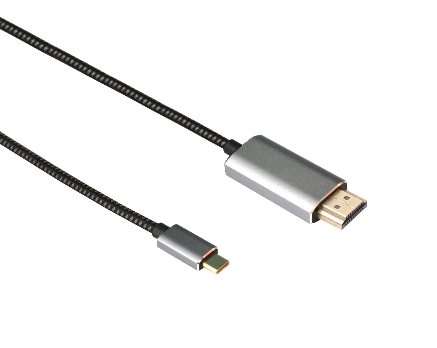 NÖRDIC USBC til HDMI 4K 60Hz 2m nylon flettet kabel plads grå støtte HDCP1.4 og 22 Pure kobber 9999%