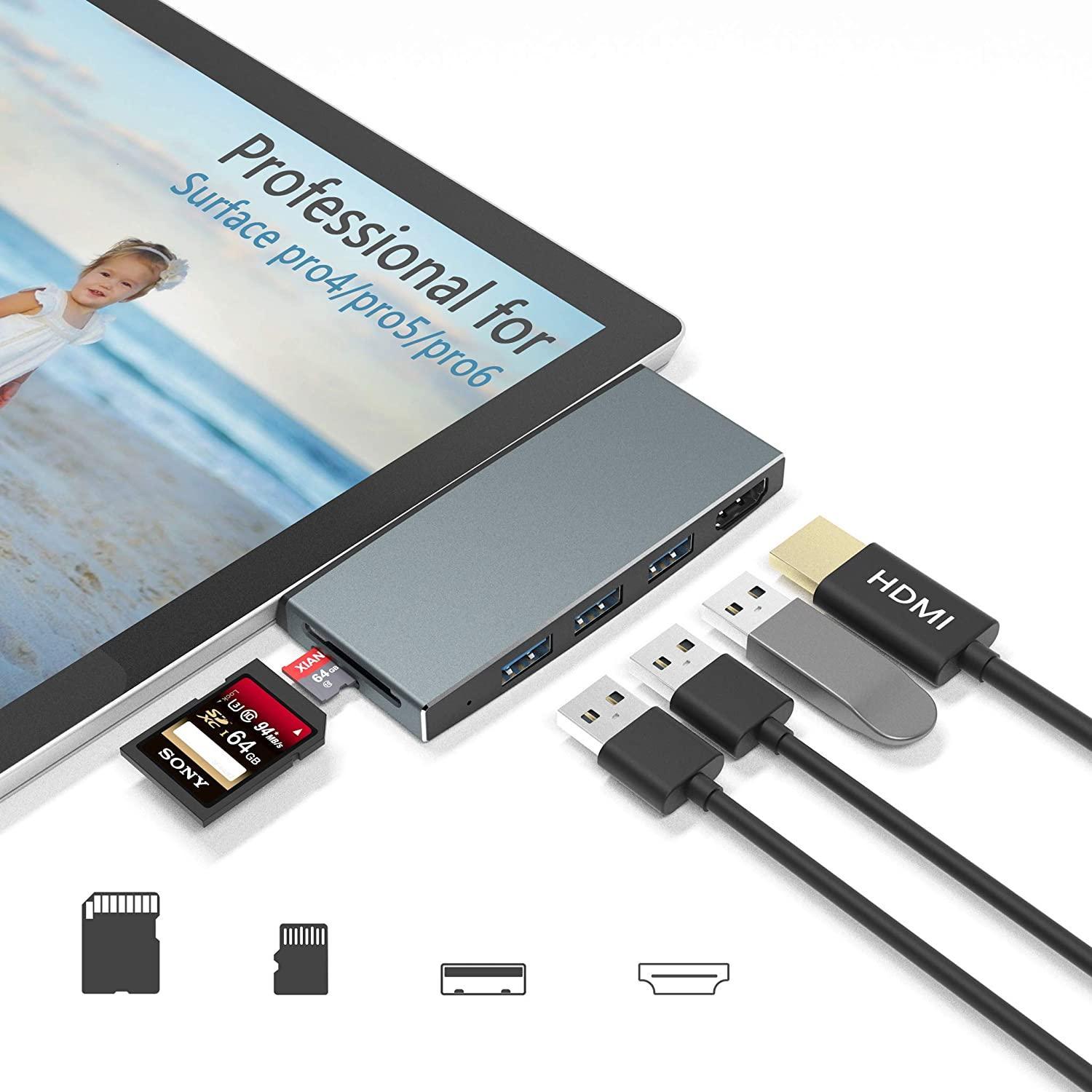 NÖRDIC USB-dockingstation til MicroSoft Surface 1xHDMI4k30Hz 3xUSB-A 5Gbps og 1xTF og 1xSD