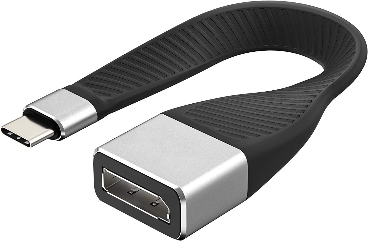 NÖRDIC kort fladkabel 14 cm USB-C til Displayport adapterkabel adapter 4K i 60Hz 216Gbps Understøttelse af 3D og HDCP 1.4 og 2.2