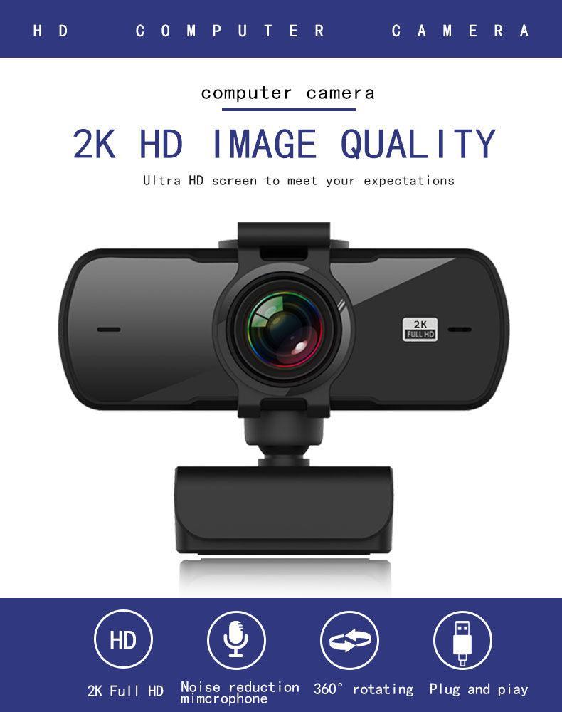USB Webcam Full HD2K 30fps med mikrofon roterbare 360grader 3.7MP