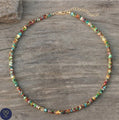 Colourful Jasper Bead Necklace, Minimalist Adjustable, 2x4mm Natural Stone Beads, Dainty Necklace, Tibetan Necklace, Yoga