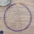 Dark Amethyst Bead 2x4mm Dainty Necklace , Minimalist Bohemian Necklace, Natural Stone Necklace, Tibetan gemstone, February Birthstone