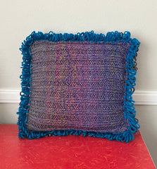 Crochet knit blue and purple pillow verso