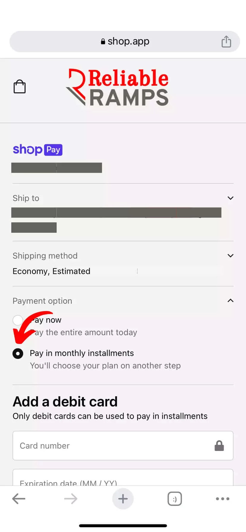 Step 2 ShopPay Installments