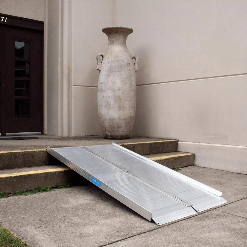 aluminum portable ramp on a two step doorway