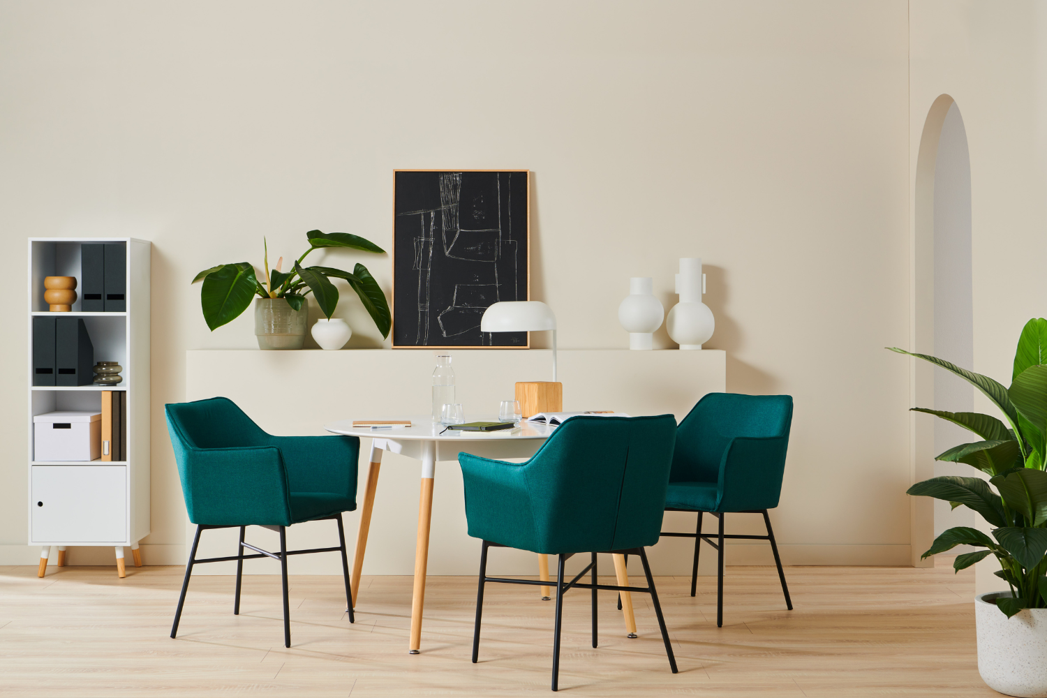 Round dining table and newbry green dining chairs 