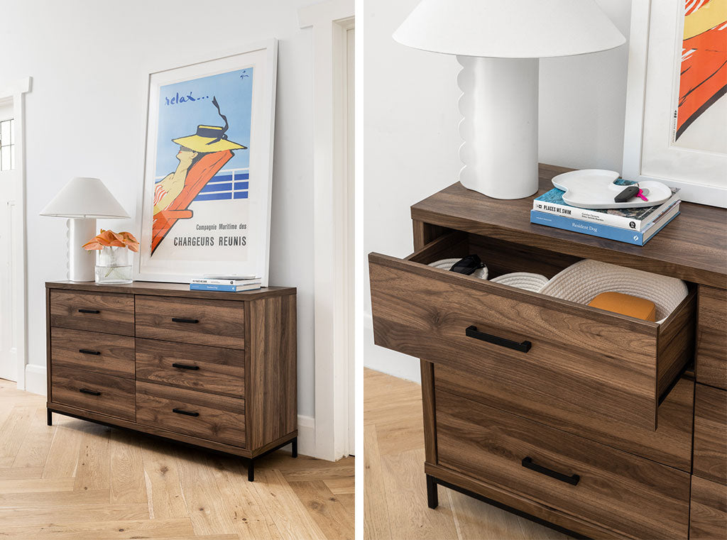 Groove Aubrey 6 Drawer Walnut Dresser