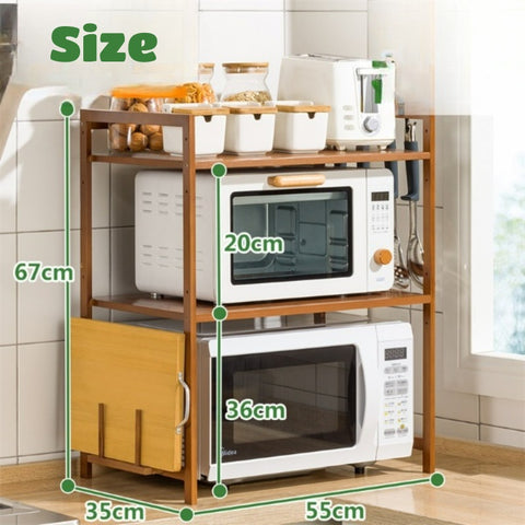 Three-Tier Bamboo Microwave Oven Rack for Kitchen Countertop