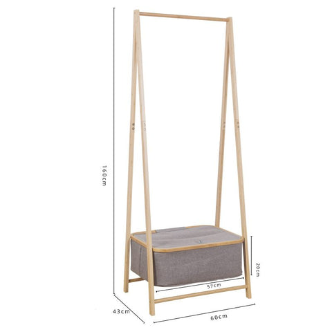 Freestanding Bamboo Clothes Rack with Hamper Basket
