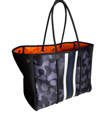 Neoprene Tote Bag Camo Black Pink Sripes by Dallas Hill Design