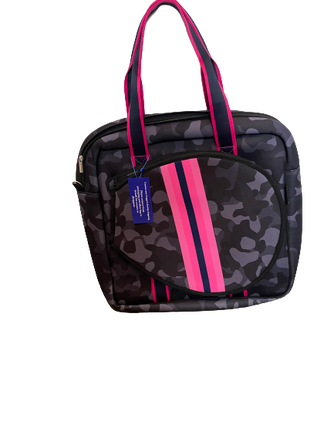 Haute Shore Navy Camo Neoprene & Quilted Tennis Bag Pink Stripe Billie Epic