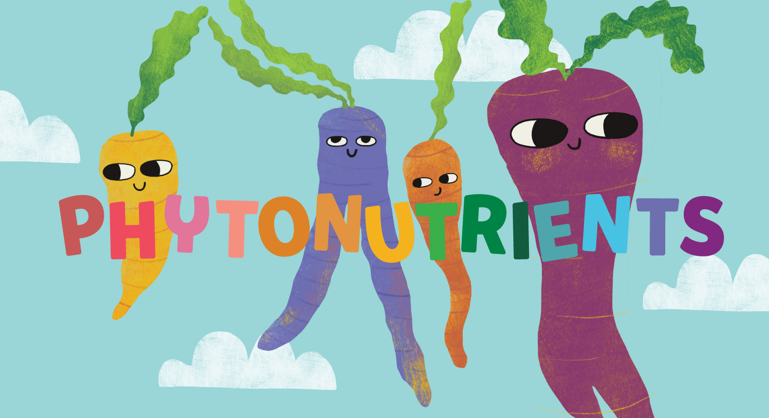 Image of colorful carrots in the sky with the word phytonutrients across the image