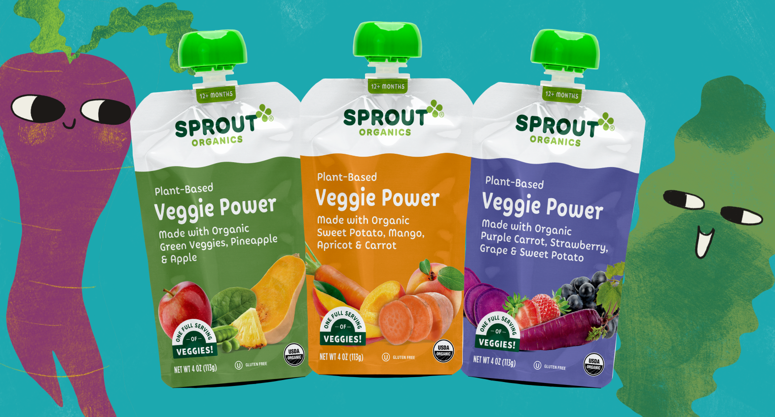 veggie power pouches on a blue background